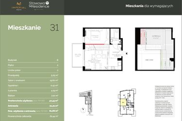 Rzut - Mieszkanie na sprzedaż 1 pokój o powierzchni 61,66 m² - numer B31 w Stawowa Residence - etap V