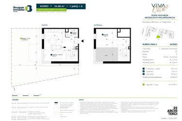 Rzut - Mieszkanie na sprzedaż 1 pokój o powierzchni 54,88 m² - numer AC0003 w Viva Cité 2