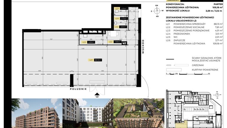 Rzut - Lokal użytkowy na sprzedaż 1 pokój o powierzchni 109,18 m² - numer L2 w Tarasy Śląskie