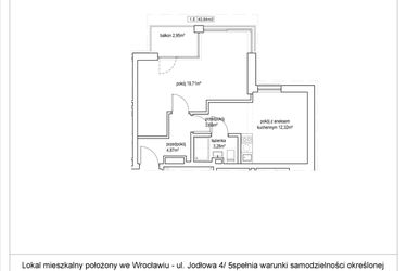 Rzut - Mieszkanie na sprzedaż 2 pokoje o powierzchni 43,84 m² - numer 4/5. w Apartamenty Nowy Targ