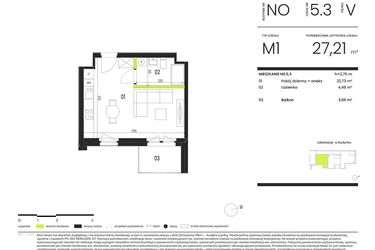 Rzut - Mieszkanie na sprzedaż 1 pokój o powierzchni 27,21 m² - numer NO.5.3 w Ogrody Staromiejskie