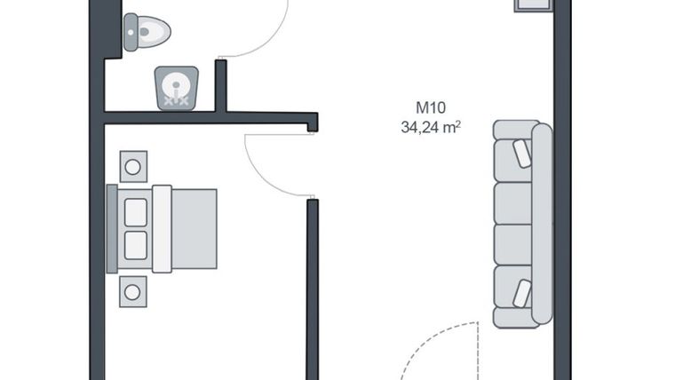 Rzut - Mieszkanie na sprzedaż 2 pokoje o powierzchni 34,24 m² - numer M10 w TARASY GĄSKI