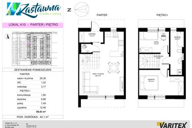 Rzut - Mieszkanie na sprzedaż 3 pokoje o powierzchni 59,43 m² - numer A.10 w Zastawna OdNova