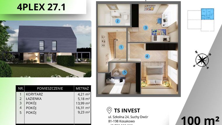 Rzut - Dom na sprzedaż 4 pokoje o powierzchni 100,4 m² - numer 4plex 27.1 w Tesoro Golf Park