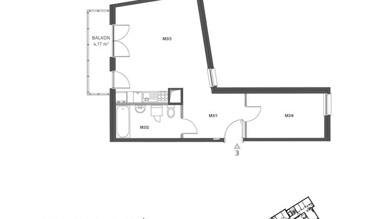 Rzut - Mieszkanie na sprzedaż 2 pokoje o powierzchni 49,28 m² - numer 3 w Wzgórze Krzemionki II