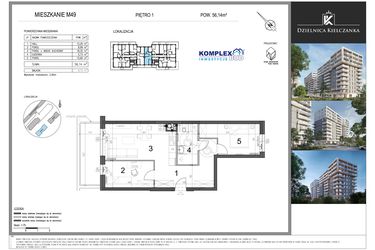 Rzut - Mieszkanie na sprzedaż 3 pokoje o powierzchni 56,14 m² - numer 49 w Dzielnica Kielczanka etap II