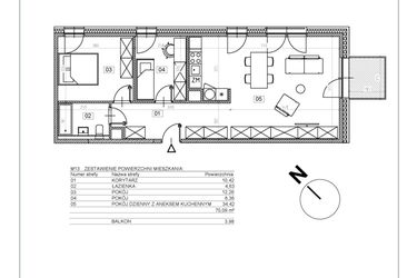 Rzut - Mieszkanie na sprzedaż 3 pokoje o powierzchni 70,09 m² - numer I.M13 w Osiedle Glivia Zachodnia