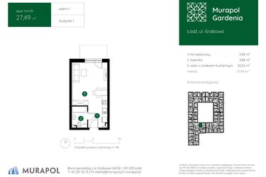 Rzut - Mieszkanie na sprzedaż 1 pokój o powierzchni 27,49 m² - numer 1.A.1.01 w Murapol Gardenia