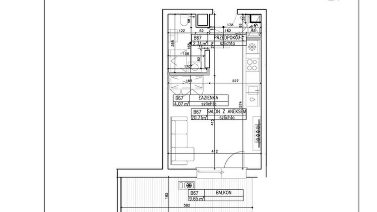 Rzut - Mieszkanie na sprzedaż 1 pokój o powierzchni 27,09 m² - numer B67 w Symfonia - Chodkiewicza 9