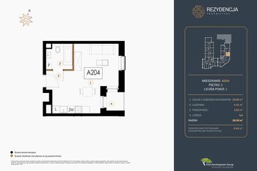 Rzut - Mieszkanie na sprzedaż 1 pokój o powierzchni 28,52 m² - numer A.204 w Rezydencja Śródmiejska