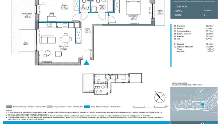 Rzut - Mieszkanie na sprzedaż 3 pokoje o powierzchni 63,08 m² - numer CB0001 w Talarowa Park
