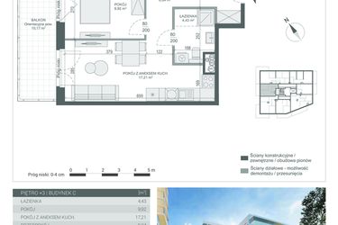 Rzut - Mieszkanie na sprzedaż 2 pokoje o powierzchni 39,6 m² - numer 21 w Unikat Apartamenty C