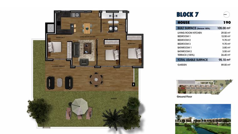 Rzut - Mieszkanie na sprzedaż 3 pokoje o powierzchni 105 m² - numer 0-190 w Apartamenty w Los Alcázares - 40379092