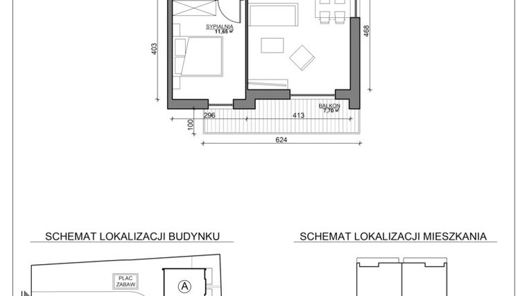 Rzut - Mieszkanie na sprzedaż 2 pokoje o powierzchni 45,78 m² - numer F3 w Kierpcowa Apartamenty