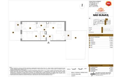 Rzut - Mieszkanie na sprzedaż 3 pokoje o powierzchni 67,42 m² - numer 1 w Apartamenty nad Oławką etap II