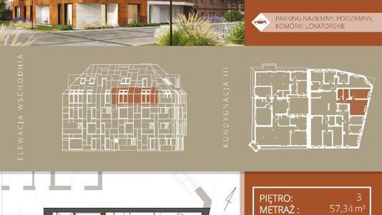 Rzut - Mieszkanie na sprzedaż 2 pokoje o powierzchni 57,24 m² - numer B.3.2 w Browar Jedności