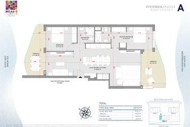 Rzut - Mieszkanie na sprzedaż 3 pokoje o powierzchni 119,58 m² - numer P3-BL3-A w Miami Towers