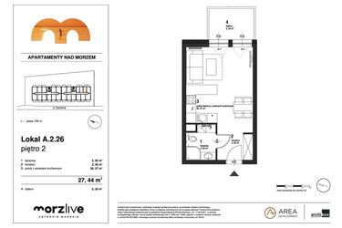 Rzut - Mieszkanie na sprzedaż 1 pokój o powierzchni 27,44 m² - numer A.2.26 w Morzlive
