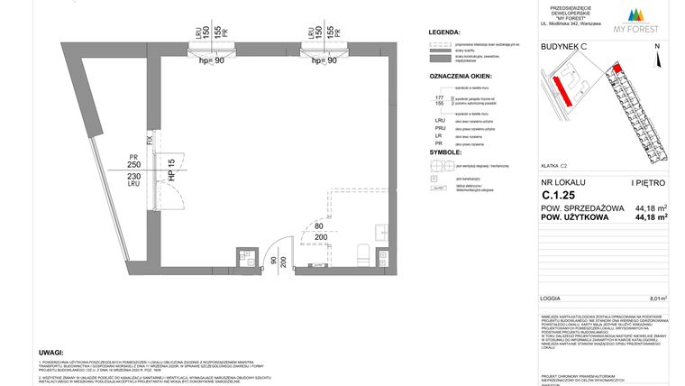 Rzut - Mieszkanie na sprzedaż 1 pokój o powierzchni 44,18 m² - numer C.1.25 w My Forest - Apartamenty inwestycyjne
