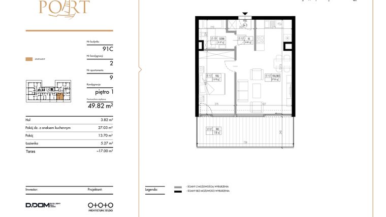 Rzut - Mieszkanie na sprzedaż 2 pokoje o powierzchni 49,82 m² - numer 9 w Warmiński Port etap III