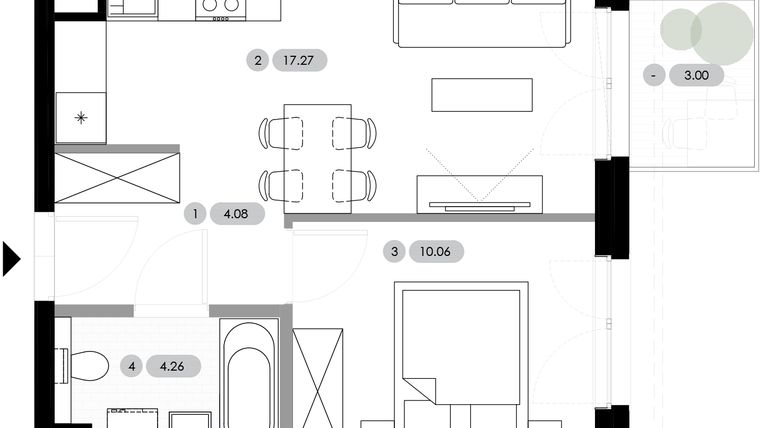 Rzut - Mieszkanie na sprzedaż 2 pokoje o powierzchni 35,67 m² - numer B.2.M3 w Nowe Radwanice