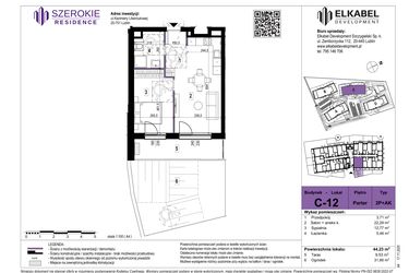 Rzut - Mieszkanie na sprzedaż 2 pokoje o powierzchni 44,23 m² - numer C-12 w Szerokie Residence