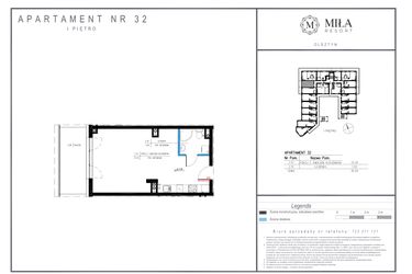 Rzut - Mieszkanie na sprzedaż 1 pokój o powierzchni 36,94 m² - numer 32 w Miła Resort