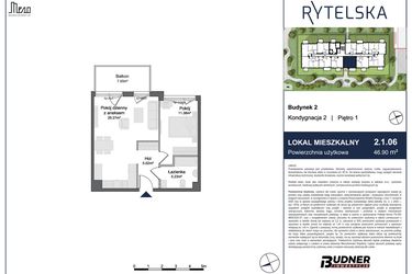 Rzut - Mieszkanie na sprzedaż 2 pokoje o powierzchni 46,9 m² - numer 2.1.06 w Rytelska