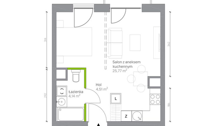 Rzut - Mieszkanie na sprzedaż 1 pokój o powierzchni 34,42 m² - numer A.1.11 w Jesionowa Vita