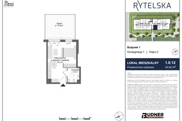 Rzut - Mieszkanie na sprzedaż 1 pokój o powierzchni 30,82 m² - numer 1.0.12 w Rytelska