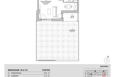Rzut - Mieszkanie na sprzedaż 1 pokój o powierzchni 30,58 m² - numer 1D.0.172 w Francuska Park VIIIB