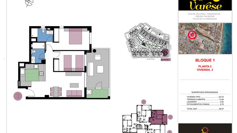 Rzut - Mieszkanie na sprzedaż 2 pokoje o powierzchni 86,27 m² - numer 3-2-B w Residencial Lago Varese