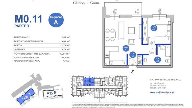 Rzut - Mieszkanie na sprzedaż 2 pokoje o powierzchni 49,05 m² - numer M0.11 w Osiedle Majowe 2.0 etap II
