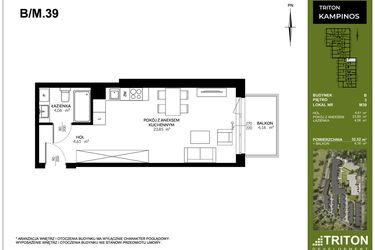 Rzut - Mieszkanie na sprzedaż 1 pokój o powierzchni 32,52 m² - numer B_M39 w Triton Kampinos III