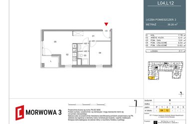 Rzut - Mieszkanie na sprzedaż 2 pokoje o powierzchni 38,26 m² - numer 4 w Morwowa 3 - Apartamenty Inwestycyjne