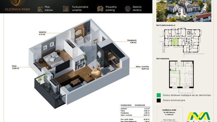 Rzut - Mieszkanie na sprzedaż 2 pokoje o powierzchni 48,48 m² - numer M25 w Oleśnica Park