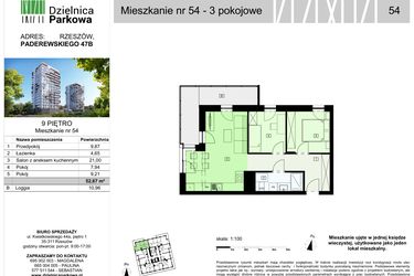 Rzut - Mieszkanie na sprzedaż 3 pokoje o powierzchni 52,67 m² - numer 54/B7 w Dzielnica Parkowa VII