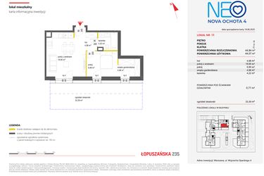 Rzut - Mieszkanie na sprzedaż 2 pokoje o powierzchni 44,84 m² - numer 38 w Neo Nova Ochota 4