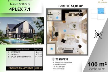 Rzut - Dom na sprzedaż 4 pokoje o powierzchni 100 m² - numer 4plex 7.1 w Tesoro Golf Park