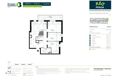 Rzut - Mieszkanie na sprzedaż 4 pokoje o powierzchni 77,82 m² - numer AA0413 w Neo Praga