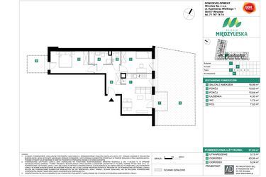 Rzut - Mieszkanie na sprzedaż 3 pokoje o powierzchni 57,98 m² - numer 61 w Osiedle Międzyleska