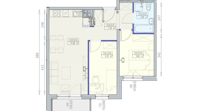 Rzut - Mieszkanie na sprzedaż 3 pokoje o powierzchni 52,67 m² - numer K2 10/8/10/3a w Południk 17 - budynek K2