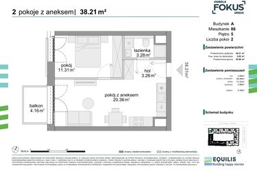 Rzut - Mieszkanie na sprzedaż 2 pokoje o powierzchni 38,21 m² - numer 86 w Osiedle Fokus Ursus