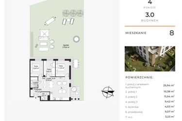 Rzut - Mieszkanie na sprzedaż 4 pokoje o powierzchni 73,61 m² - numer 8 w Bytkowska 3.0