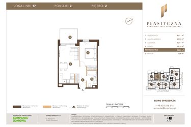 Rzut - Mieszkanie na sprzedaż 2 pokoje o powierzchni 46,24 m² - numer PK-LM-17 w Plastyczna Kamienica przy Sympatycznej