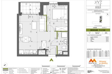 Rzut - Mieszkanie na sprzedaż 2 pokoje o powierzchni 35,41 m² - numer F1.C.10.02 w XYZ Place