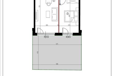 Rzut - Mieszkanie na sprzedaż 2 pokoje o powierzchni 42,12 m² - numer 3 w Andersa 3