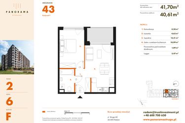 Rzut - Mieszkanie na sprzedaż 2 pokoje o powierzchni 41,7 m² - numer F43 w Panorama Struga