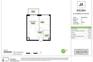 Rzut - Mieszkanie na sprzedaż 2 pokoje o powierzchni 38,73 m² - numer A.5.65 w JA_SIELSKA V