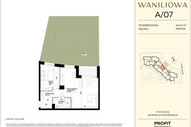 Rzut - Mieszkanie na sprzedaż 2 pokoje o powierzchni 49,41 m² - numer WA2/A/07 w Waniliowa
